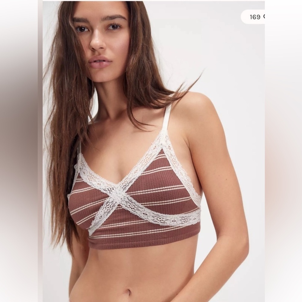 NWOT Free People Gigi Seamless Striped Brown and White Lace Bralette Size XS/SM